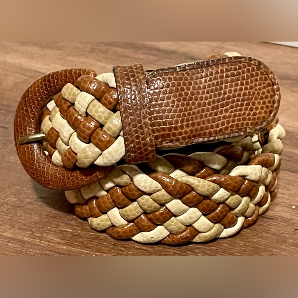 Luigi Lanatta vintage brown tan leather braided belt size small S Italy
